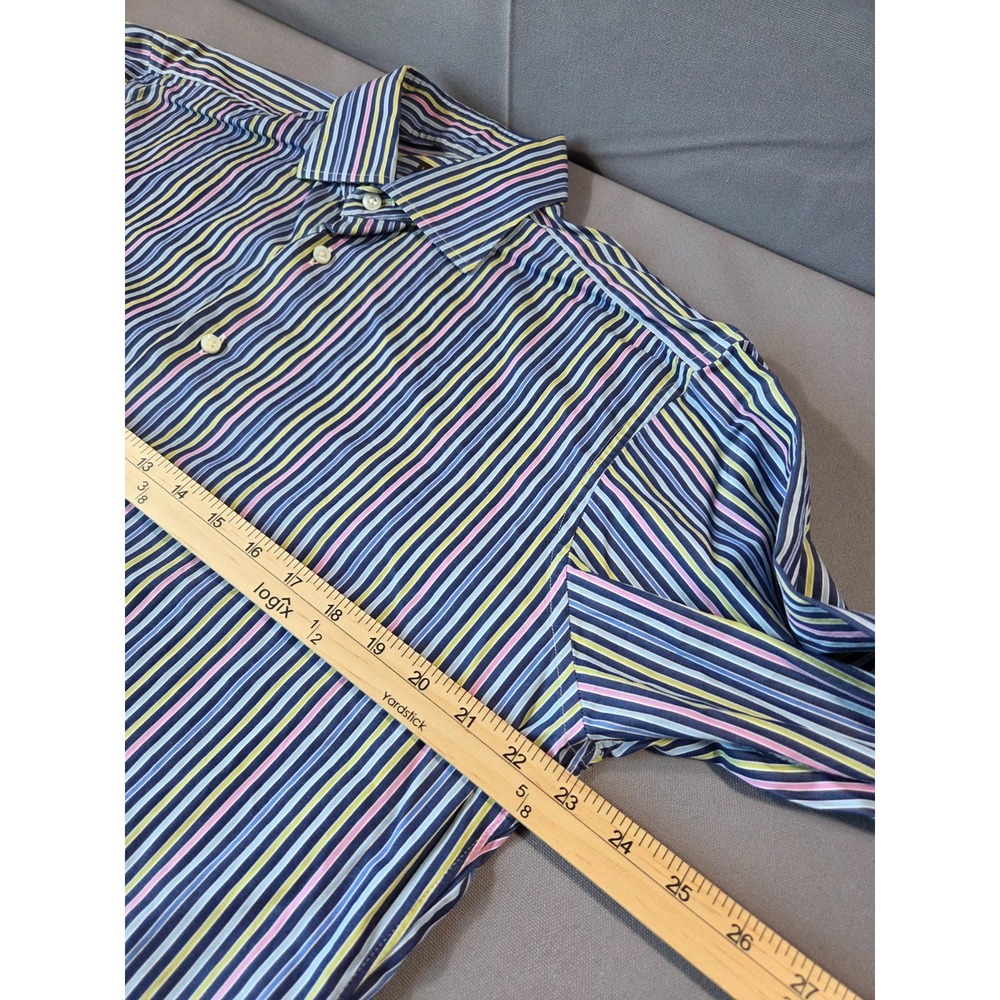 Robert Talbott Estate Mens M Navy Multi Stripe Cotton Button Shirt USA - Picture 6 of 9